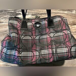 Coach Black and Pink Tartan Plaid Handbag